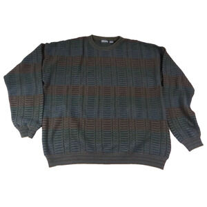 Serafini Sweater Men 2XLT Cosby Wool Blend Crewneck Textured Knit Green Brown